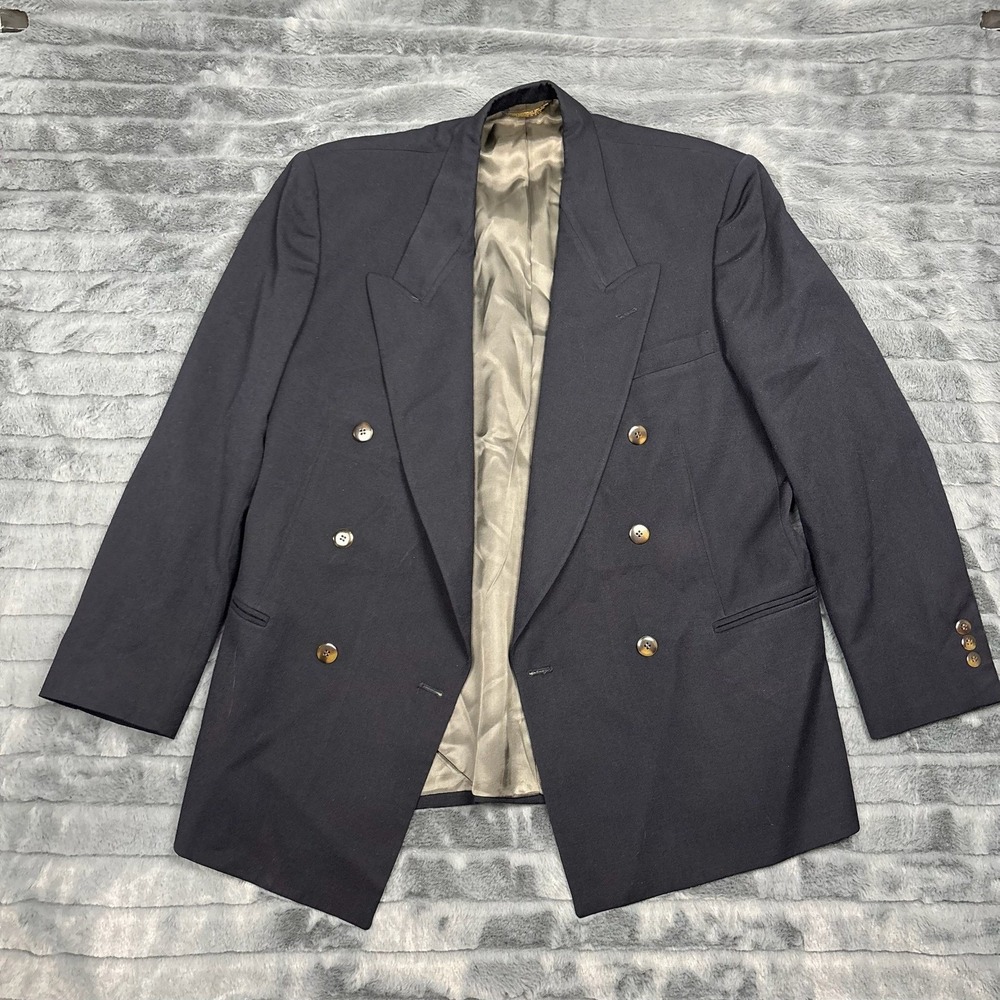 Dillards Riserva Mens Navy Blue Pure Wool Double Breasted Blazer Tailored USA 48